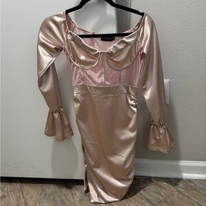 Baby Pink Satin Off-Shoulder Dress